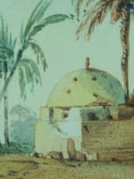 Tableau ancien orientaliste XIXe Amable Crapelet vue d'Egypte animé mausolée - Miniature 5