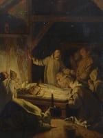 Beau tableau ancien religieux mort saint Bruno moine chartreux Eustache Le Sueur - Miniature 1