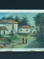 Tableau ancien école portugaise Lisbonne scène animée village Lucília DE BRITO - Miniature 2