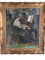 Ancien tableau ancien portrait de femme la pianiste intérieur salon 1910 Dantin - Miniature 2