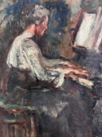 Ancien tableau ancien portrait de femme la pianiste intérieur salon 1910 Dantin - Miniature 8