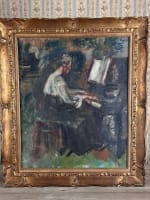 Ancien tableau ancien portrait de femme la pianiste intérieur salon 1910 Dantin - Miniature 16