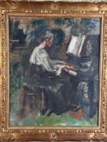Ancien tableau ancien portrait de femme la pianiste intérieur salon 1910 Dantin - Miniature 17