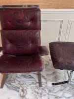 Grand fauteuil moderne Olivier Mourgue Airborne 1960 design vintage cuir rouge - Miniature 11