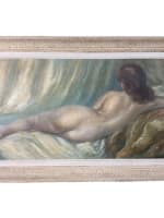 Beau tableau ancien portrait nue jeune femme dos sofa art déco Cardinal huile - Miniature 8