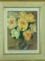 Ancien tableau Toulouse Amanda Bonnieu nature bouquet de roses vase signé 1950 - Miniature 4