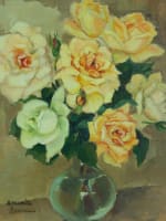 Ancien tableau Toulouse Amanda Bonnieu nature bouquet de roses vase signé 1950 - Miniature 5