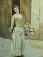 Cristóbal De Antonio tableau ancien Paris vieux métier la marchande de fleurs - Miniature 3