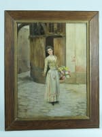 Cristóbal De Antonio tableau ancien Paris vieux métier la marchande de fleurs - Miniature 7