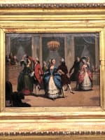 Beau tableau ancien scène de bal 18ème costume danse Le Bal Paré Saint Aubin HST - Miniature 1