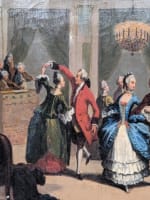 Beau tableau ancien scène de bal 18ème costume danse Le Bal Paré Saint Aubin HST - Miniature 4