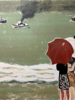 Cassigneul Honfleur litho femme parapluie mer bateau couleurs - Miniature 3