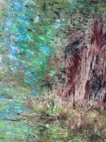 Ancien pastel impressionniste Gabrielle Bellocq maison en lisière de forêt - Miniature 7