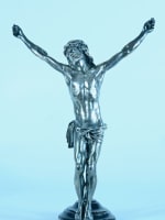 Ancien grand Christ vivant bronze argenté Giambologna maniériste Cristo Vivo - Miniature 8