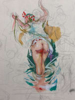 Dessin Jean Terles Curisosa portrait de femme dénudé de dos chat étude lune - Miniature 1