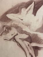 Dessin ancien Terles portrait femme nue allongée étude sanguine art déco - Miniature 2