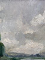 Beau tableau ancien paysage vue de rivière ciel impressionniste Louis Clesse - Miniature 1