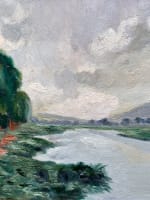 Beau tableau ancien paysage vue de rivière ciel impressionniste Louis Clesse - Miniature 6