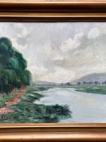 Beau tableau ancien paysage vue de rivière ciel impressionniste Louis Clesse - Miniature 11