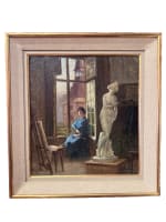 Ancien tableau art nouveau atelier école de Nancy portrait femme peintre Hoffman - Miniature 9