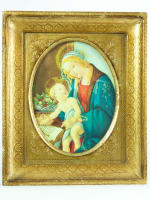 Ancienne petite icône religieuse florentine La Madone du Livre / Botticelli - Miniature 1
