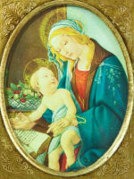 Ancienne petite icône religieuse florentine La Madone du Livre / Botticelli - Miniature 2