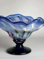 Belle coupe à fruit centre de table bleu Mick Bob le Bleis verre design vintage - Miniature 5