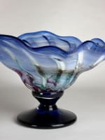 Belle coupe à fruit centre de table bleu Mick Bob le Bleis verre design vintage - Miniature 6