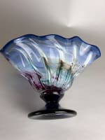 Belle coupe à fruit centre de table bleu Mick Bob le Bleis verre design vintage - Miniature 7