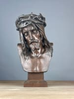 Ancien grand bronze portrait du christ couronné d'épines Marioton Siot XIXe - Miniature 1