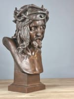 Ancien grand bronze portrait du christ couronné d'épines Marioton Siot XIXe - Miniature 2