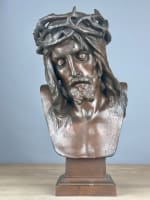 Ancien grand bronze portrait du christ couronné d'épines Marioton Siot XIXe - Miniature 3
