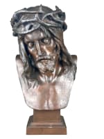 Ancien grand bronze portrait du christ couronné d'épines Marioton Siot XIXe - Miniature 4