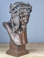 Ancien grand bronze portrait du christ couronné d'épines Marioton Siot XIXe - Miniature 7