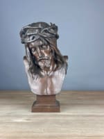 Ancien grand bronze portrait du christ couronné d'épines Marioton Siot XIXe - Miniature 8