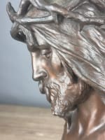 Ancien grand bronze portrait du christ couronné d'épines Marioton Siot XIXe - Miniature 9
