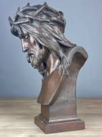 Ancien grand bronze portrait du christ couronné d'épines Marioton Siot XIXe - Miniature 10