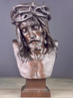 Ancien grand bronze portrait du christ couronné d'épines Marioton Siot XIXe - Miniature 13