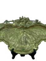 Important encrier vide poche libellule Art Nouveau bronze doré Léon Lambert - Miniature 1