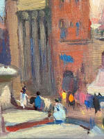 Tableau ancien paysage fontaine romaine ville animée Rome été Marcel Bertoin - Miniature 3