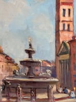 Tableau ancien paysage fontaine romaine ville animée Rome été Marcel Bertoin - Miniature 4