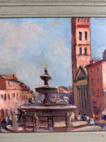 Tableau ancien paysage fontaine romaine ville animée Rome été Marcel Bertoin - Miniature 6