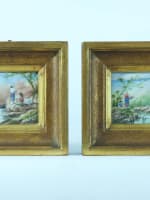 Tableaux miniatures anciens paysages animés signés cadre bois doré x2 Ridet - Miniature 6