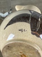 Ancien pichet cubiste art déco décor tulipes, signé Cazalas craquelé Larrieux - Miniature 6