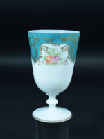 Ancien verre calice opaline bouquet de roses Art Nouveau signé souvenir Paris - Miniature 2