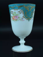 Ancien verre calice opaline bouquet de roses Art Nouveau signé souvenir Paris - Miniature 7