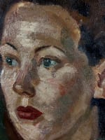 Tableau ancien beau portrait de jeune femme expressionniste 1944 signé huile cdr - Miniature 3