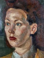 Tableau ancien beau portrait de jeune femme expressionniste 1944 signé huile cdr - Miniature 5