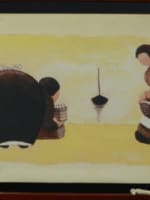 Charmant tableau ancien Louis Pors Bretagne Roscoff bord de mer animée costume - Miniature 2