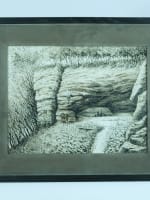 Tableau ancien dessin paysage animé élégante assise sur un banc grotte Auguin - Miniature 2